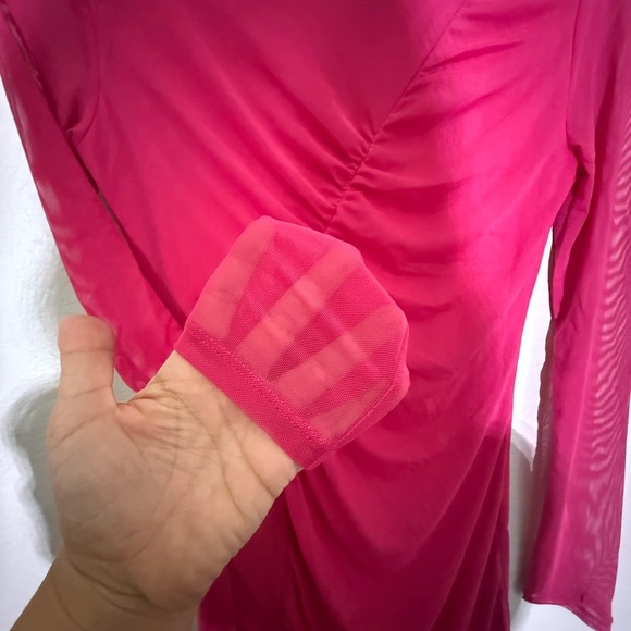 NWOT Halara Sheer Pink Long Sleeve Ruched Party Wedding Guest Dress Small - Picture 5 of 10